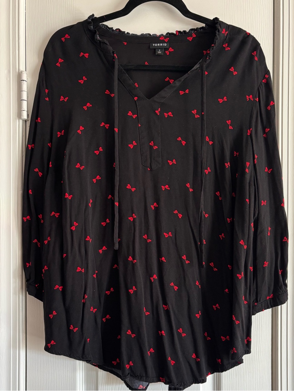 Torrid Peasant Top with Red Bow Print